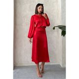 VERYMODA Kraşlı Saten Etek - Kırmızı | F1915
