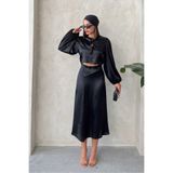 VERYMODA Kraşlı Saten Etek - Siyah | F1915