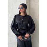 VERYMODA Kraşlı Saten Önden Bağlamalı Bluz - Siyah | F1916