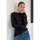 VERYMODA Parlak Payetli Uzun Kollu Bluz - Siyah | F2060