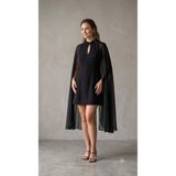 VERYMODA Siyah Şifon Pelerin Kollu Mini Abiye Elbise - Siyah