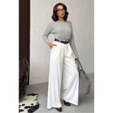 VERYMODA Yüksek Bel Bol Paça Saten Pantolon – Şık Ve Rahat Tasarım - Krem | F2052