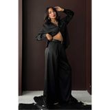VERYMODA Yüksek Bel Bol Paça Saten Pantolon – Şık Ve Rahat Tasarım - Siyah | F2052