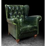 Verze Pullup Yeşil Deri Chesterfield Berjer