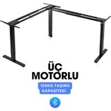 Vesama x Yüksekliği Ayarlanabilir (L Şekli) Çalışma Masası 3 Motorlu Tablasız Mobil Kontrol Siyah Tablasız - 120x180