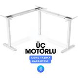 Vesamax Vesama x Yüksekliği Ayarlanabilir (L Şekli) Çalışma Masası 3 Motorlu Tablasız Mobil Kontrol Beyaz - 120X180