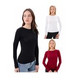 vesantia 3 Lü Bisiklet Yaka Basic Uzun Kollu Body Siyah-Beyaz-Bordo-S