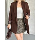 Vesantia Kadın Acı Kahve Leopar Astar Detaylı Blazer Ceket - M