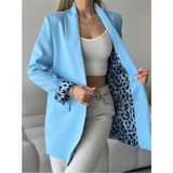 Vesantia Kadın Bebe Mavisi Leopar Astar Detaylı Blazer Ceket