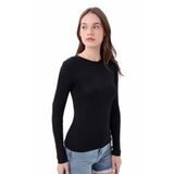 vesantia Kadın Siyah Bisiklet Yaka Basic Uzun Kollu Body Siyah-XL