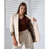 Vesantia Kadın Taş Rengi Leopar Astar Detaylı Blazer Ceket - M
