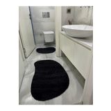 vescarpet station Lazer Kesim Peluş 2'li Curve Siyah Banyo Paspası Özel Tasarım
