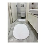 vescarpet station Lazer Kesim Peluş 2'li Oval Beyaz Banyo Paspas Takımı