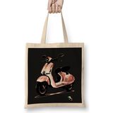 Vespa Girl Bez Çanta Uzun Saplı - Açık Bej - 40 X 40