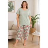 Vesperia Kadın Büyük Beden %100 Pamuk Kapri Pijama Takımı