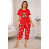 Vesperia Kadın Büyük Beden Ayıcık Desenli Kapri Pijama Takımı