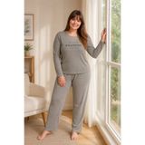 Vesperia Kadın Büyük Beden Battal Boy Cares Kumaş Uzun Kollu Pijama Takımı