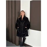 Vess Moda Içi Astarlı Yumoş Kürk Kaban - Siyah