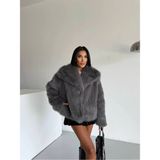 Vess Moda Kadın Çift Çıtçıtlı Cepli Lolita Kürk Mont - Gri