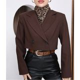 Vess Moda Kadın Crop Blazer Ceket - Kahverengi