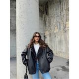 Vess Moda Kadın Oversize Içi Kürklü Deri Ceket Mont - Siyah