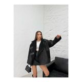 VESS MODA Kadın Oversize İçi Kürklü Deri Ceket Mont