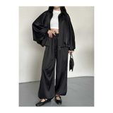 VESS MODA Saten Oversize Kalıp Ceket ve Pantolon İkili Takım