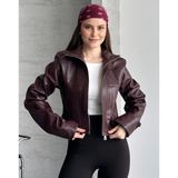 Vess Moda Uzun Kol Detaylı Korse Deri Ceket - Bordo