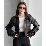 Vess Moda Uzun Kol Detaylı Korse Deri Ceket - Kahverengi