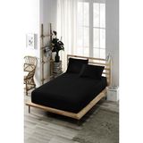 Vessino Home Pamuklu Lastikli Çarşaf Takımı Tek Kişilik Çift Kişilik Battal Boy 57 Tel Kumaş Ebatlı Beyaz-Renkli - 90 x 190 cm - Siyah