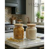 Vesta Concept 2'li Set 0,8 Lt Vakumlu Bambu Kapaklı Cam Erzak Saklama Kabı - Dolap Içi Düzenleyici, Bakliyat Saklama Kutusu - 2'li Set - 0,8 LT