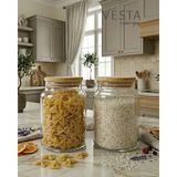 Vesta Concept 2'li Set 0,9 Lt Vakumlu Bambu Kapaklı Cam Erzak Saklama Kabı - Dolap Içi Düzenleyici, Bakliyat Saklama Kutusu - 2'li Set - 1,2 LT