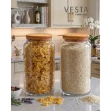 Vesta Concept 2'li Set 1,75 Lt Vakumlu Bambu Kapaklı Cam Erzak Saklama Kabı - Dolap Içi Düzenleyici, Bakliyat Saklama Kutusu - 2'li Set - 1,75 LT
