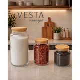 Vesta Concept Farklı Boy Bambu Kapaklı Sızdırmaz Cam Baharatlık - 3 Parça Saklama Seti - 3 Parça Set