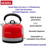 Vestel Retro Su Isıtıcı 1,7 Lt Paslanmaz Çelik Gizli Rezistans Otomatik Kapanma-Kırmızı + Oral - B Diş Fırçası Hediye Kopyası