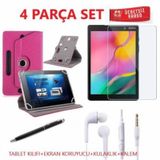 Vestel Uyumlu V Tab Z1 Üniversal Kılıfı +Ekran Koruyucu +Kulaklık +Kalem pembe