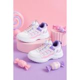VestioStore Çocuk Beyaz Mor Akıllı Otomatik Bağcık Mekanizmalı Hafif Memory Foam Spor Ayakkabı Sneaker