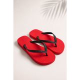 VestioStore Kadın Rahat Basic Parmak Arası Plaj Terliği Flipflops Havuz Terliği Kırmızı Siyah