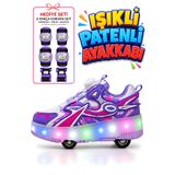 VestioStore Mor Pembe Çocuk Tekerlekli Işıklı Otomatik Bağcık Mekanizmalı Spor Ayakkabı Paten Kaykay Sneaker
