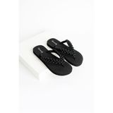 VestioStore Sandy Kadın Siyah Boncuklu Şık Ve Rahat Parmak Arası Plaj Ve Havuz Terliği Flip Flops