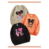VESTIR BIEN 3'lü Bej-Turuncu-Siyah Kıvırcık Kız Renkli Yeni Rahat Sweatshirt