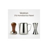 Vestron Homebarista Espresso 3lu Set | Sut Pot Ahşap Tamper Çelik Ölçek Jigger