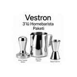 Vestron Homebarista Espresso 3lu Set | Sut Pot Krom Tamper Çelik Ölçek Jigger