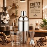 Vestron Kokteyl 3 Lü Set| Paslanmaz Çelik 350 ml Shaker| 15/30 ml Çelik Jigger| Cam Ölçü Bardağı - 3 Adet