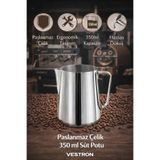 Vestron Progear 304 Paslanmaz Çelik Süt Potu Kahve Köpürtme Sürahisi Pitcher 350 ml VCT