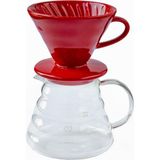 Vestron V60 Kahve Demleme Seti Red Seramik Demleme Aparatı ve Cam Coffee Karafı 600 ml VCT