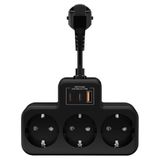 Vetech Akım Korumalı Grup Priz Duvar Tipi 3x Priz, 2x Type-C, 1x USB Port Çıkışlı Çoklu Priz (Siyah)