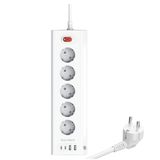 Vetech Akım Korumalı Priz, 5 Girişli, 2x USB + 2x TYPE-C Çıkışlı, LED Işıklı, 2 Metre Kablo, Masaüstü Kullanım (Beyaz)