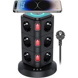 Vetech Akım Korumalı Priz Kablosuz Şarj Istasyonu 12X Priz / 1x USB / 2x Type-C Girişli 1.8mt Kablo