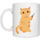 Veteriner Kedi Tasarımlı Porselen Kupa Model 176 – Şırıngalı Sevimli Kedi Kahve Kupası – Veterinerlere ve Kedi Severlere Hediye Kupa - 001 - Beyaz - Belirtilmemiş